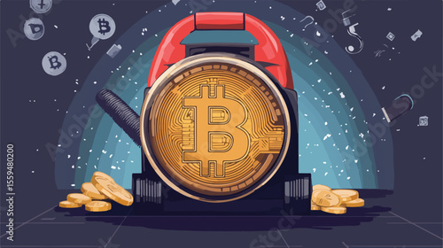 Bitcoin Clean with a Vacuum - Character Vector Concept