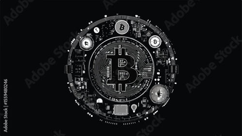 Bitcoin Digital Cryptocurrency Flat Vector Illustration