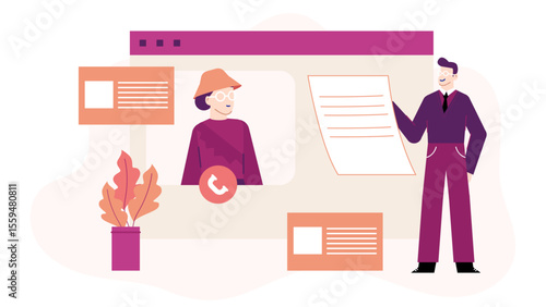 Online meeting with a document for virtual presentations, webinars, business conferences, remote collaboration, online training courses, and eLearning platforms.