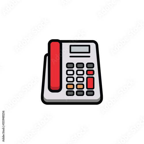 Isolated Illustration of a Landline Telephone with Number Pad and Red Handset Receiver