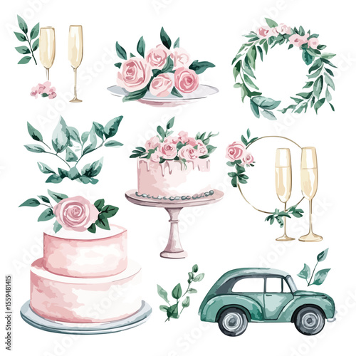 Elegant Black and White Hand-drawn Watercolor Wedding Set