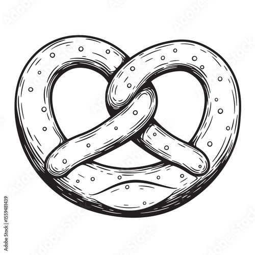A detailed illustration of a traditional german pretzel with a vintage art style and a striking silhouette suitable for various applications.