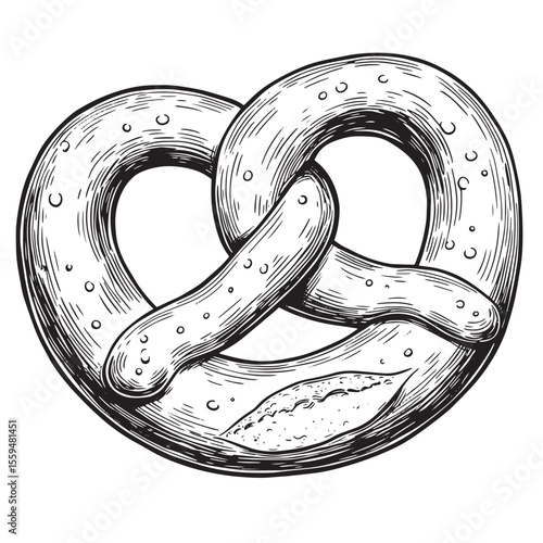 A detailed vintage art silhouette illustration of a traditional pretzel bakery baked goods with hand drawn texture