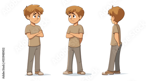 Sad Blond Brown Hair Animated Boy Standing