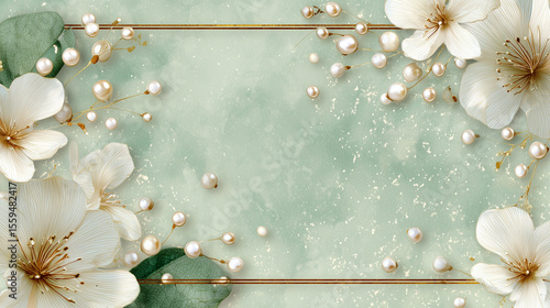 Cute background wallpaper with green flowers and pearls