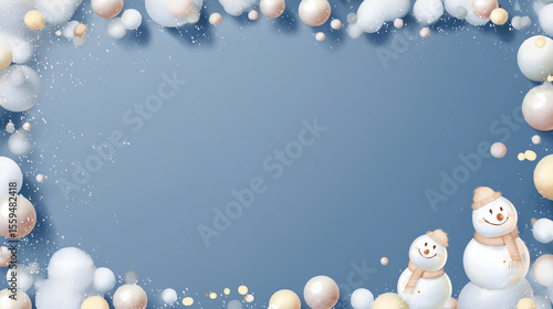 Cute Snowman and Pearl Illustration Frame Background Wallpaper