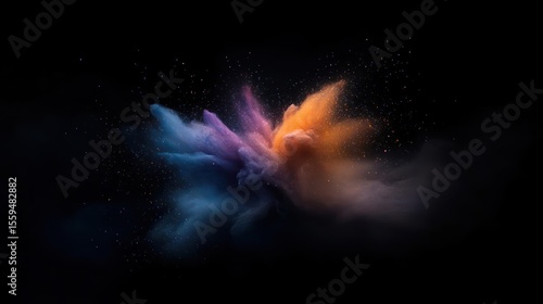 Explosive Burst Of Colorful Powder Against Black Background Creating A Dynamic Abstract Visual