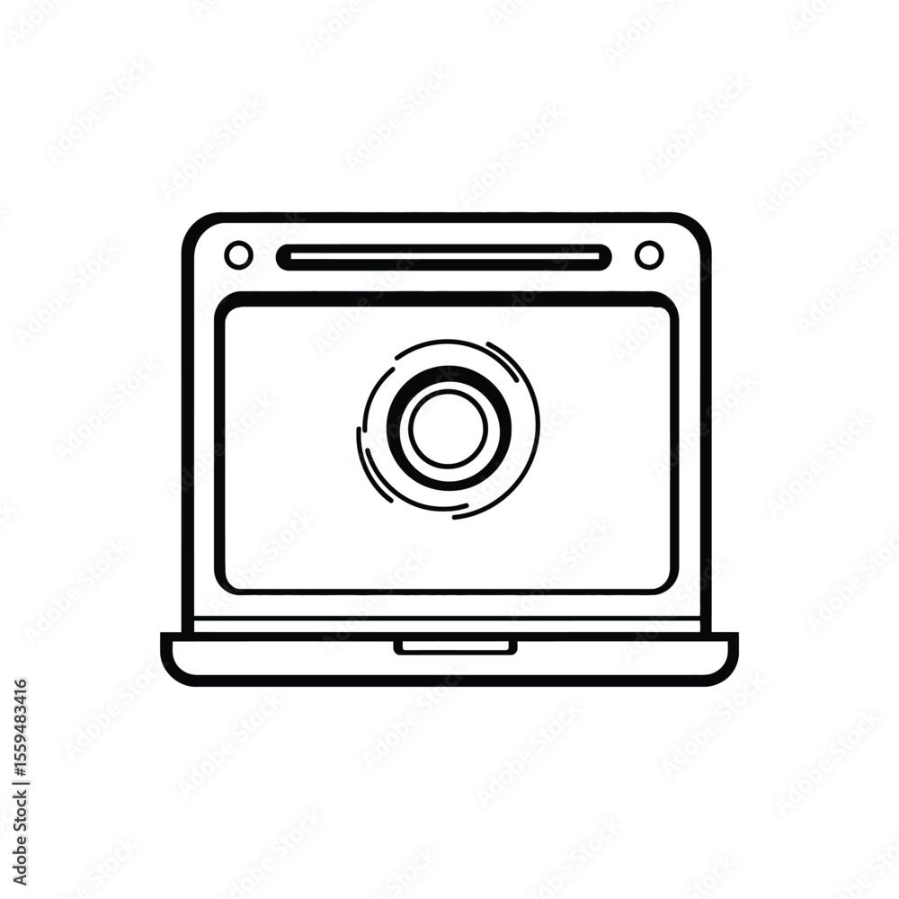 Outline Oven Icon with Glass Door and Round Control Panel, White Transparent Design Outline Oven Icon with Glass Door and Round Control Panel, White Transparent Design