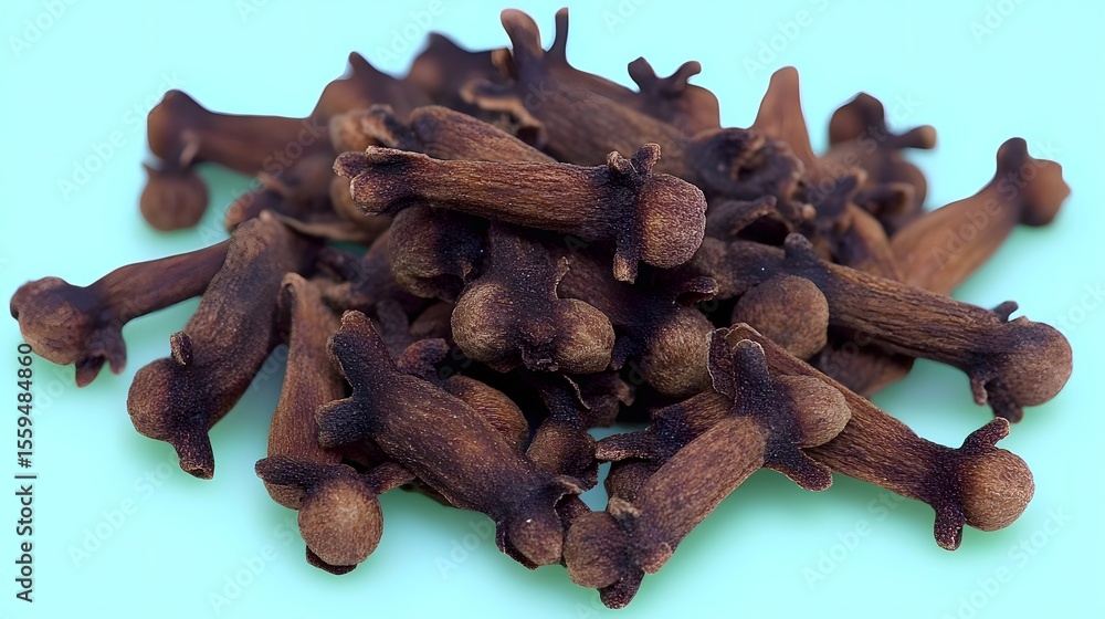 Closeup Aromatic Cloves Spice Pile, Brown Dried Buds Closeup Aromatic Cloves Spice Pile, Brown Dried Buds