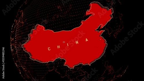 China Map on a Digital Spinning World Globe.