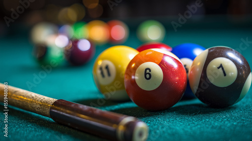 Colorful pool balls on table