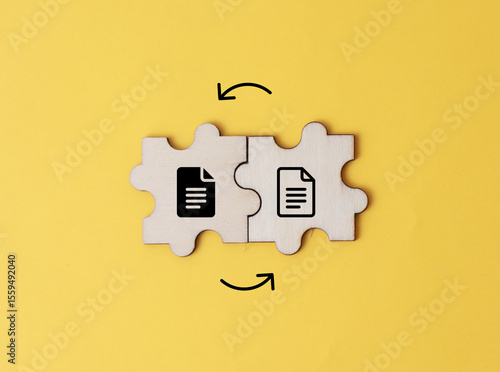 two squares with two converted file icons. data or information storage. the concept of exchanging new files or folders. DMS data transfer, Transfer data files between folders, Backup data