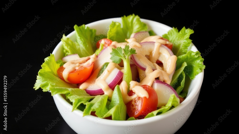 Fresh salad with dressing in a bowl. Fresh salad with dressing in a bowl.