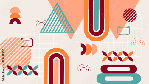 Abstract geometric shapes in a midcentury modern style suitable for backgrounds, graphic design projects, and contemporary decor prints.