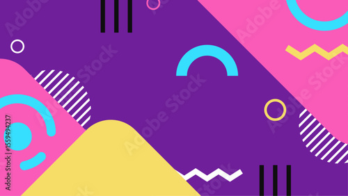 Abstract geometric composition with purple, blue, and orange shapes. Ideal for modern posters, website backgrounds, and digital art projects.