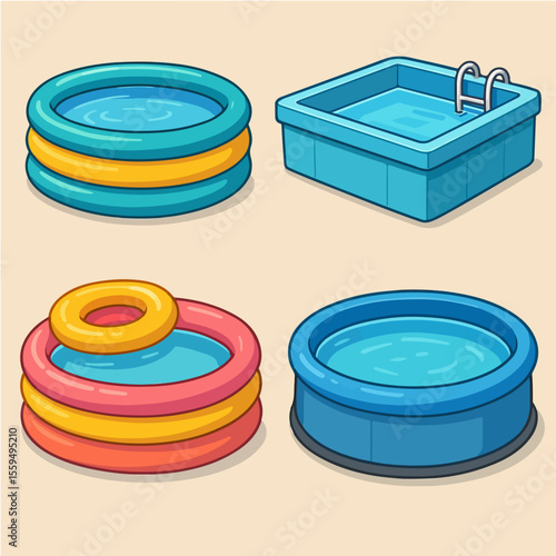 Vector Set of portable swimming pools