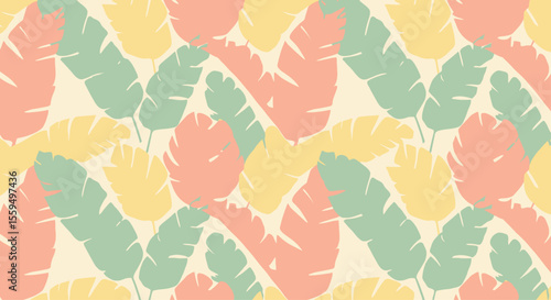 Pastel Tropical Banana Leaf Seamless Pattern Design