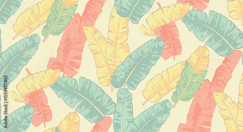 Vibrant Tropical Banana Leaf Pattern Seamless Illustration