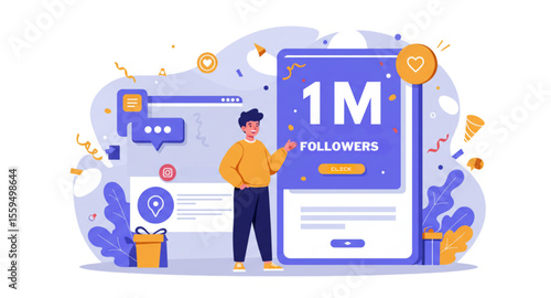 One Million Followers Celebration – Man with Poster Vector