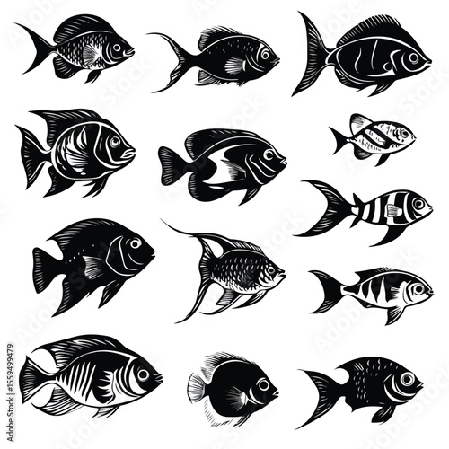 wali fish silhouette set, Black & White silhouette set