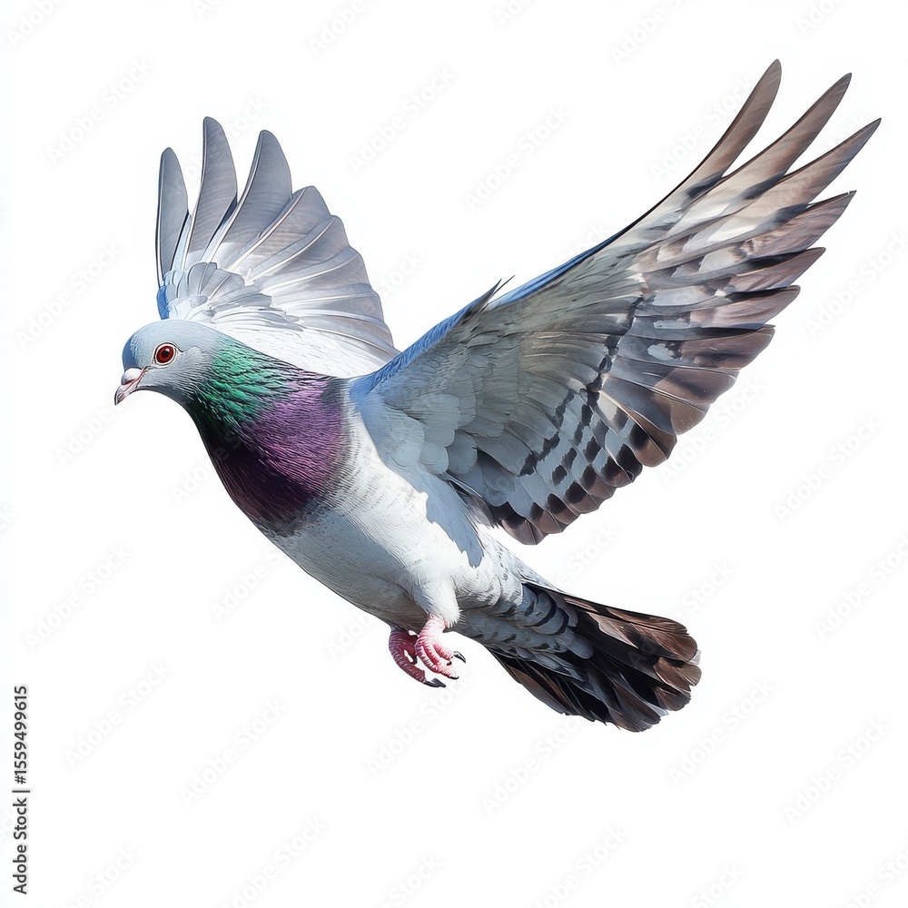 Fototapeta premium Gray Pigeon in Flight Against White Background