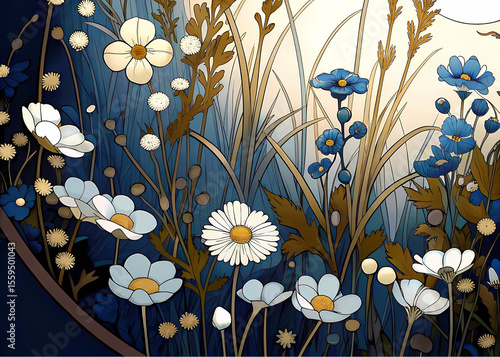 This collection showcases ten distinct artistic renderings of lotus flowers and blossoming motifs, each exhibiting a sophisticated blend of gold outlines, white petals, and varying shades of blue back