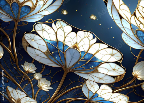 This collection showcases ten distinct artistic renderings of lotus flowers and blossoming motifs, each exhibiting a sophisticated blend of gold outlines, white petals, and varying shades of blue back