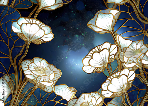 This collection showcases ten distinct artistic renderings of lotus flowers and blossoming motifs, each exhibiting a sophisticated blend of gold outlines, white petals, and varying shades of blue back
