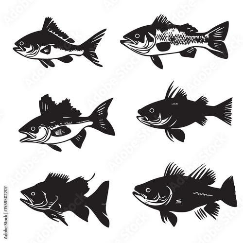 Walleye silhouette set, Black & White silhouette set