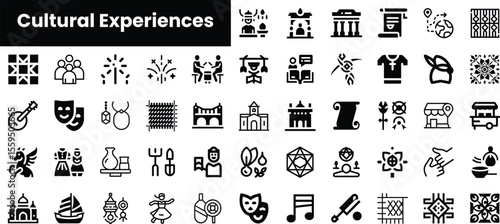 A diverse collection of icons representing various cultural experiences, including art, music, and traditional activities. Perfect for showcasing cultural themes and events.