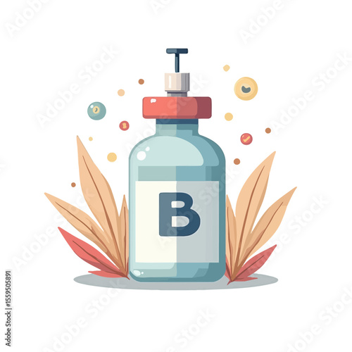 Hepatitis B vaccine Bottle Surrounded by Decorative Leaves and Colorful Dots