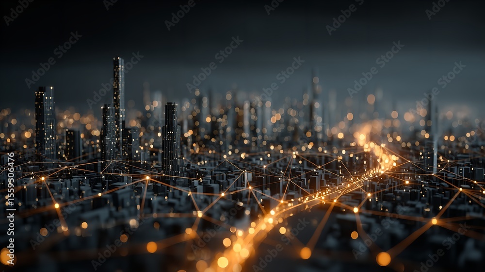 Obraz premium Smart city and big data connection technology concept – futuristic urban network