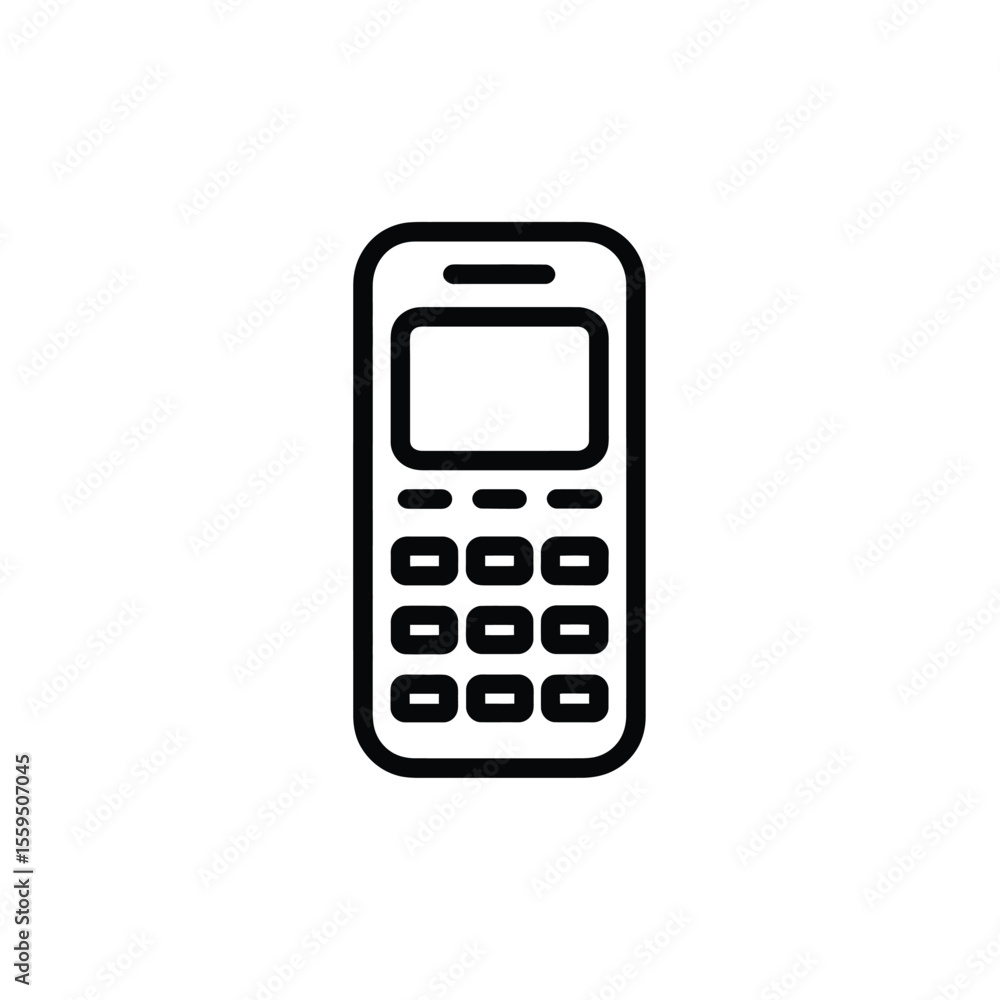 Basic Feature Phone Icon Black and White Outline of a Simple Mobile Device Basic Feature Phone Icon Black and White Outline of a Simple Mobile Device