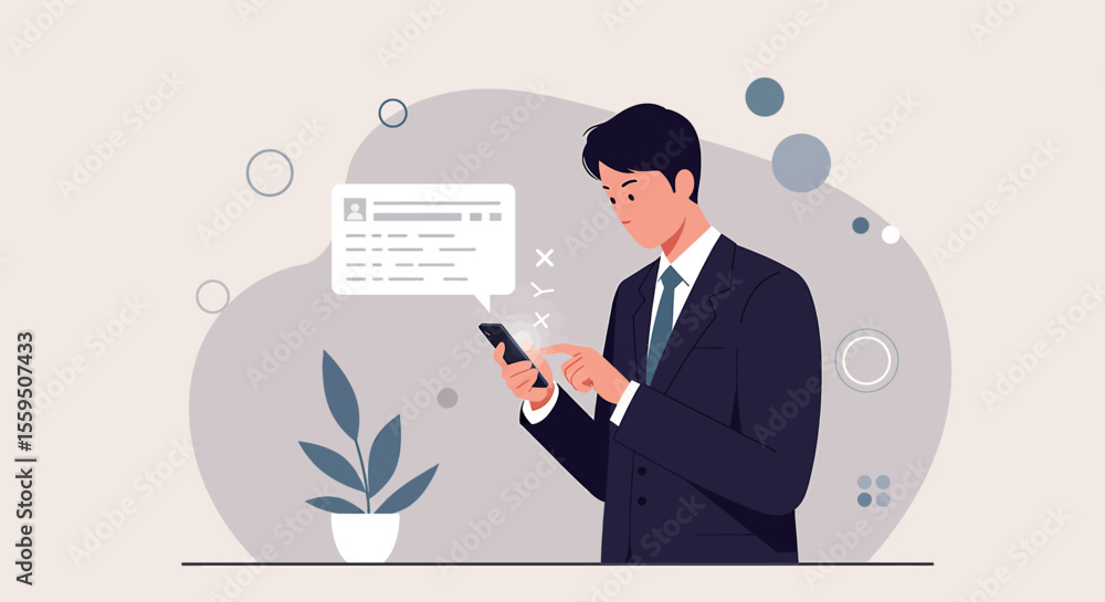 a man in a suit is looking at his phone a man in a suit is looking at his phone
