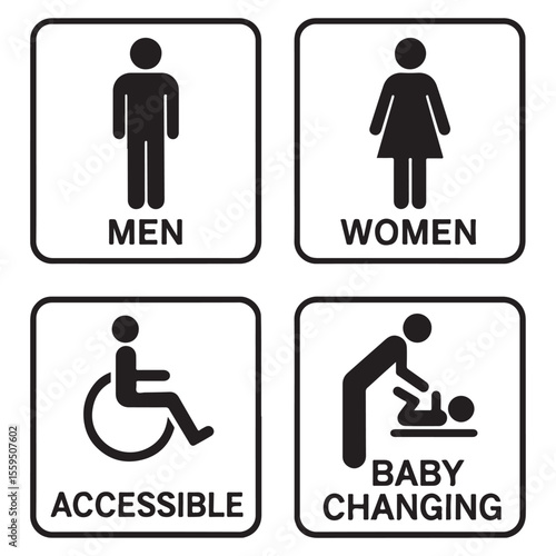 Washroom signs. Restroom or toilet door sign set containing gents, ladies, disabled, baby changing