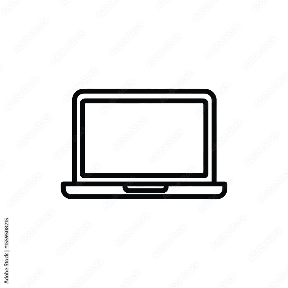 Black and White Icon of a Laptop Computer with Blank White Screen Illustration Black and White Icon of a Laptop Computer with Blank White Screen Illustration