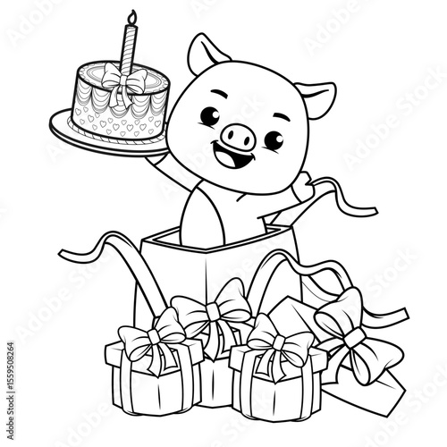 Happy Birthday Coloring Page with cute pig