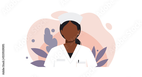 a nurse wearing a white uniform and a cap. Suitable for landing page, banner, marketing, web design, presentation, infographic, etc.
