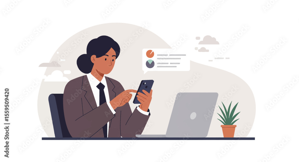 a woman sitting at a desk using a cell phone a woman sitting at a desk using a cell phone