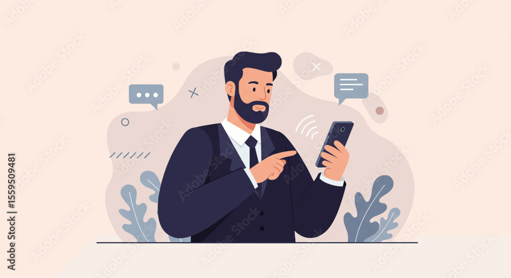 a man in a suit is using his phone a man in a suit is using his phone