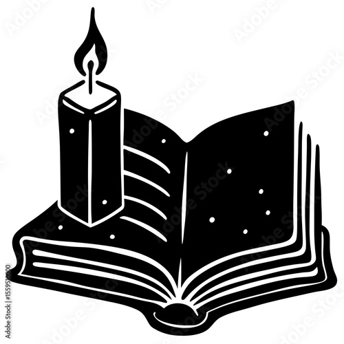 Magical book and candle silhouette—designed for cozy storytelling, literary art prints, or World Book Day digital designs.