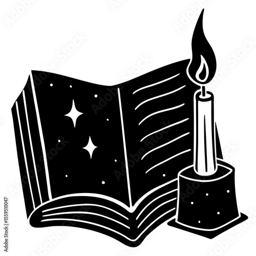 World Book Day silhouette showing a candle beside a book—great for logos, educational flyers, or quiet night reading vibes.