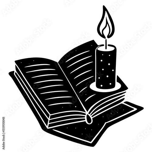A peaceful book and candle silhouette vector—great for cozy reading scenes, storytelling designs, or World Book Day illustrations.