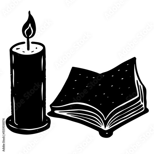 Elegant silhouette of a book and candle—ideal for World Book Day themes, vintage reading art, or calm literary merchandise and bookmarks.