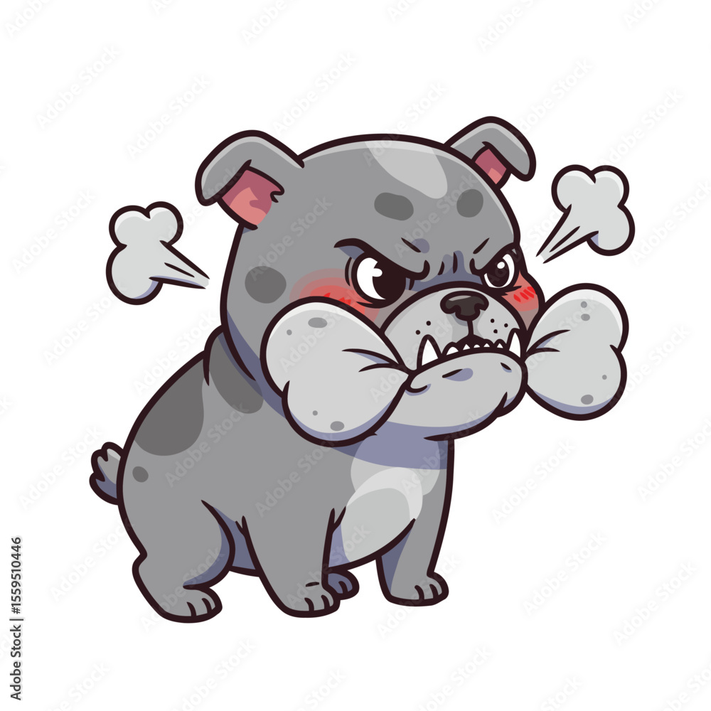 Fototapeta premium Cute Cartoon Dog – Angry Bulldog with Bone – Ideal for Emoji Sets, Meme Packs, and Expressive Dog Stickers
