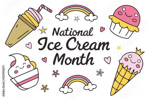 NATIONAL ICE CREAM MONTH vector illustration