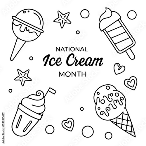 NATIONAL ICE CREAM MONTH vector illustration