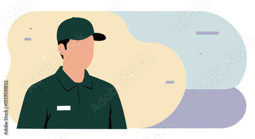a person wearing a green polo shirt and a black baseball cap. Suitable for landing page, banner, marketing, web design, presentation, infographic, etc.