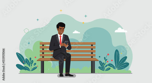 a man sitting on a bench using his phone