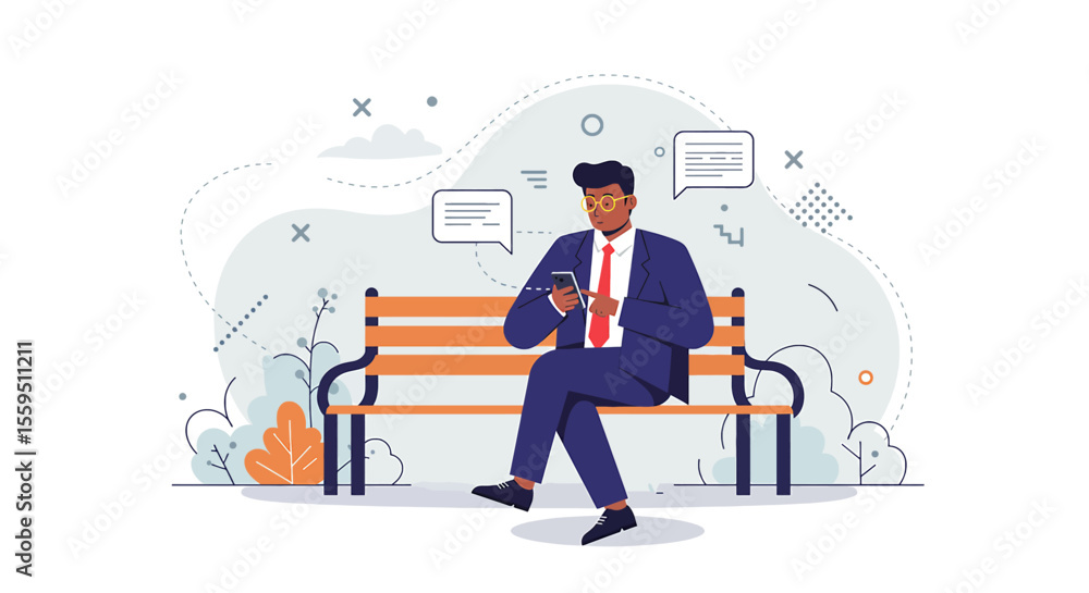 a man sitting on a bench using his phone a man sitting on a bench using his phone